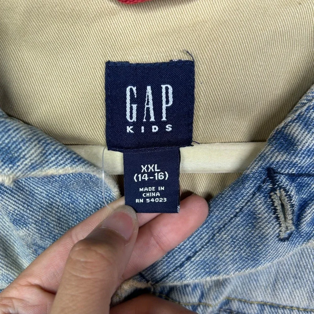 Vintage Gap Kids Trucker Jacket Blue‎ Denim Pockets Classic Y2K - 2XL (14-16)
